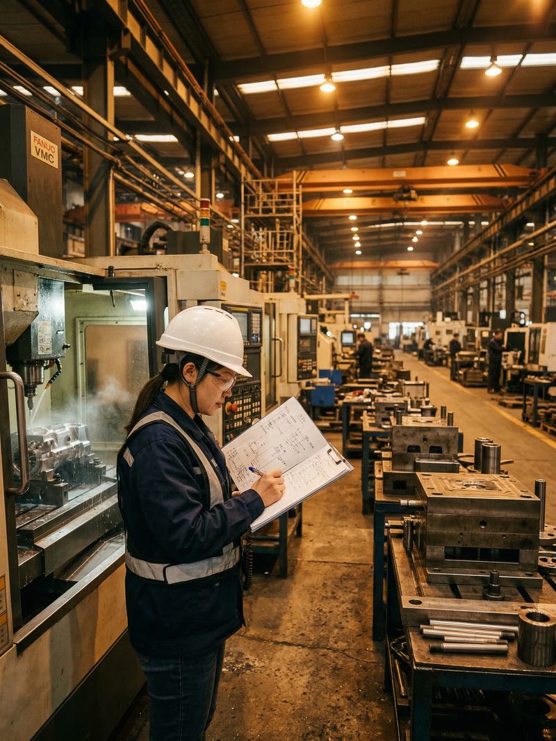 Ingénieure vérifiant la qualité en usine chinoise