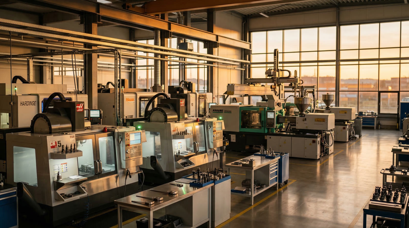 Ligne de production industrielle avec machines de précision